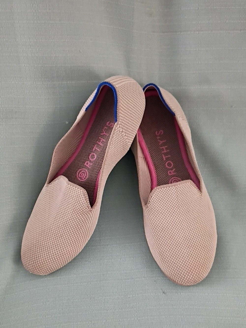 ❤️Size 8 ROTHYS The Loafer Off White Blue Trim Ballet Flats Shoes